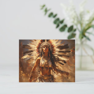 Postal Bailando Mujer Nativa Americana con Tocado