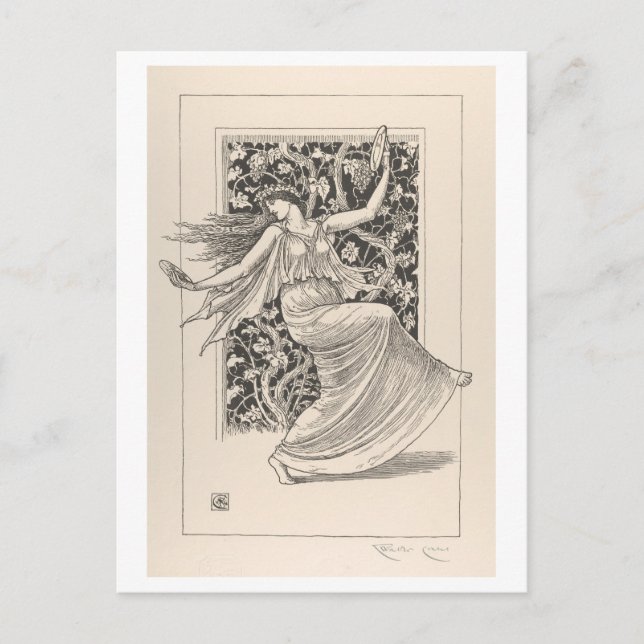 Postal Bailando Nymph por Walter Crane (Anverso)