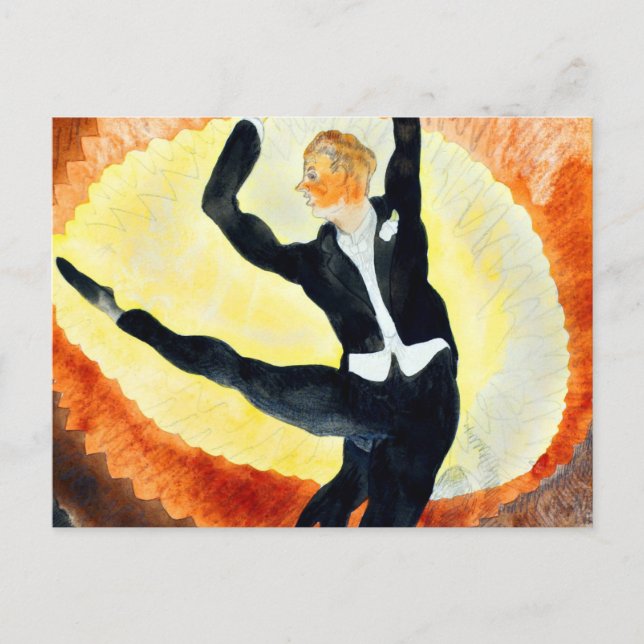 Postal Bailarín acrobático masculino por Charles Demuth (Anverso)