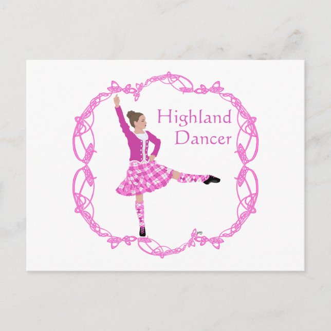 Postal Bailarín celta de Knotwork rosa en Escocia (Anverso)