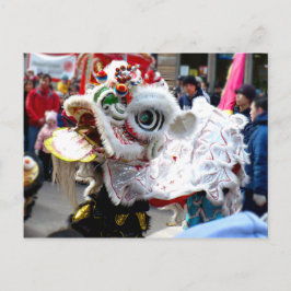 Postal Bailarín chino de leones blanco