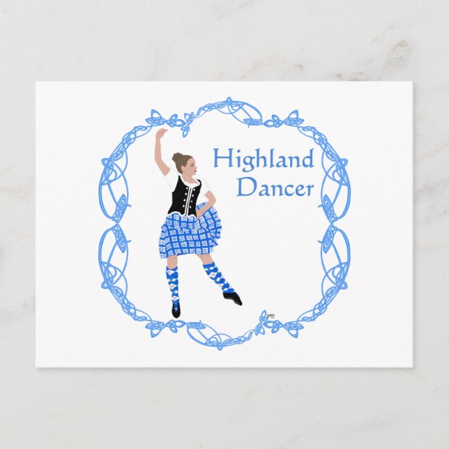 Postal Bailarín de las Highlands escocesas Nudo celta Azu (Anverso)