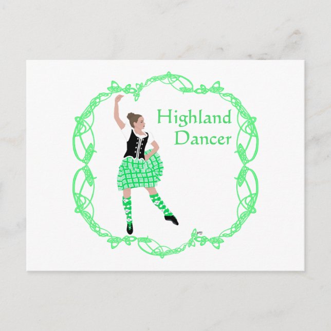 Postal Bailarín de las Highlands escocesas Nudo celta Ver (Anverso)