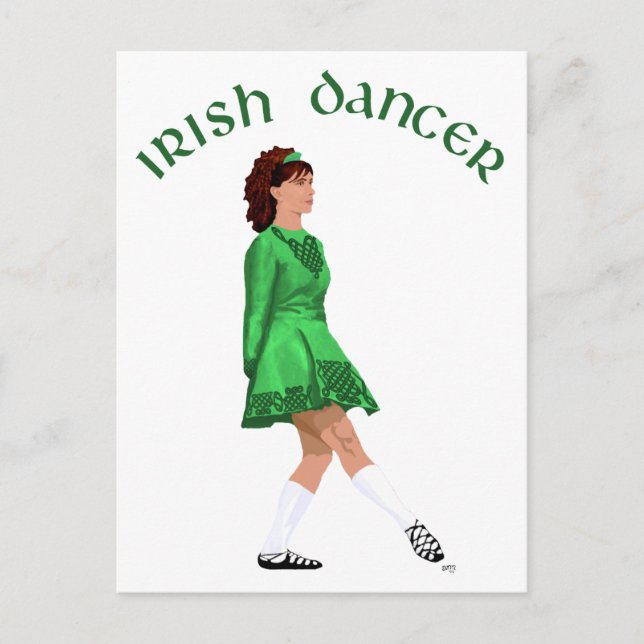 Postal Bailarín irlandés de zapatos blandos en verde (Anverso)