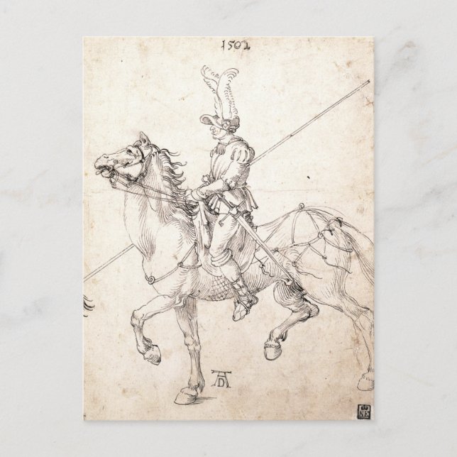 Postal Bailarina a caballo por Albrecht Durer (Anverso)