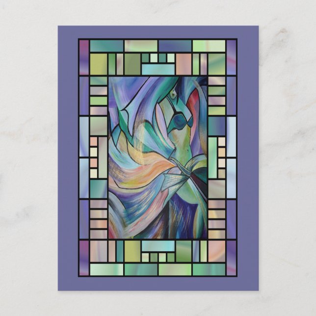 Postal Bailarina Belly de Medio Oriente con velos pastele (Anverso)