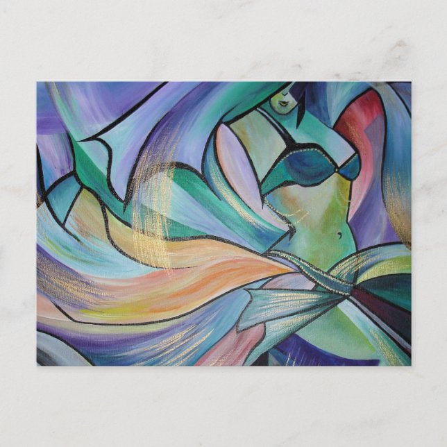 Postal Bailarina Belly de Medio Oriente con velos pastele (Anverso)