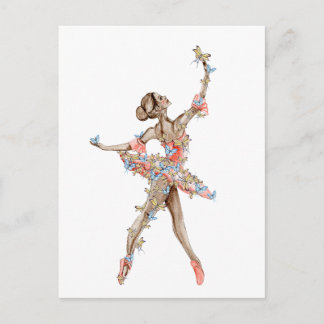 Postal Bailarina de ballet bailando con mariposa al estil