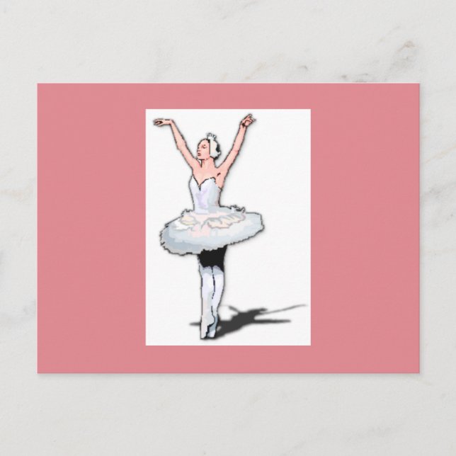 Postal Bailarina de ballet rosa y blanca niña (Anverso)