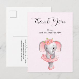 Postal Bailarina de elefante lindo rosa y gris Gracias
