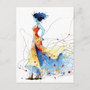 Postal Bailarina de flamenco al acuarela – Alegría en mov