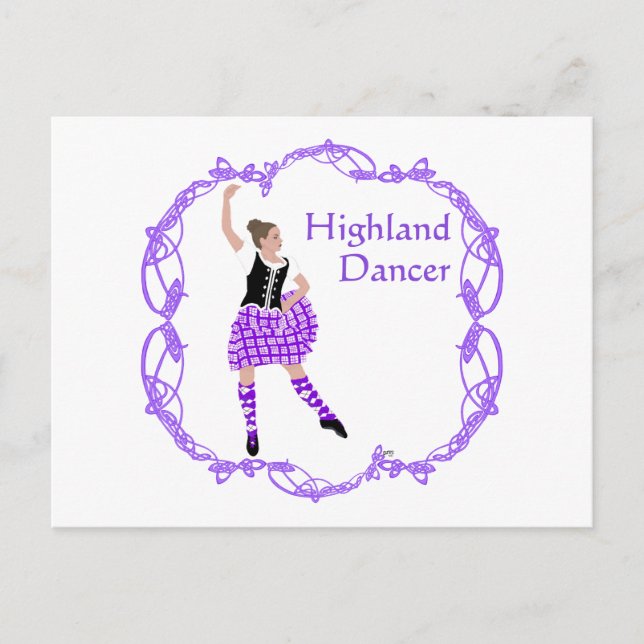 Postal Bailarina de las Highlands escocesas Nudo celta Mo (Anverso)