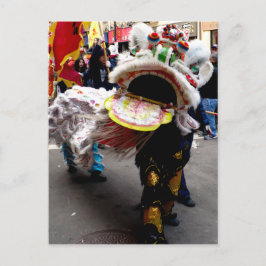 Postal Bailarina de leones china blanca, de cabeza