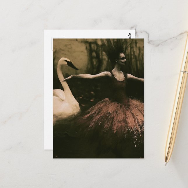 Postal Bailarina de terror y cisne (Anverso/Reverso In Situ)