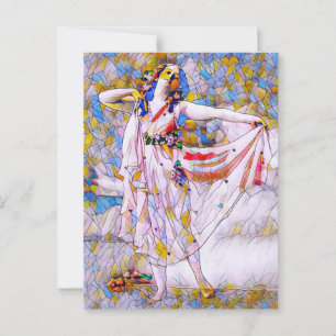 Postal Bailarina de vidrio manchado con vestido flojo