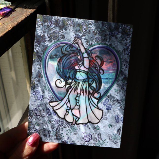 Postal Bailarina de vientre azul verdoso y morado Corazón (Subido por el creador)