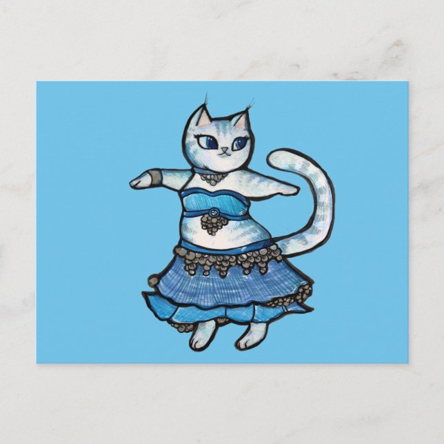 Postal Bailarina de vientre gato gris (Anverso)