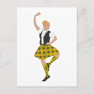 Postal Bailarina escocesa de Highland MacLeod Tartán