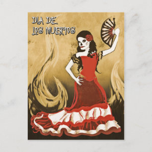 Postal bailarina española de dia de los muertos