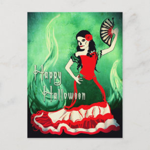 Postal bailarina española feliz de halloween