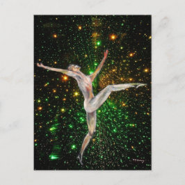 Postal Bailarina figura femenina y cielo con estrellas de