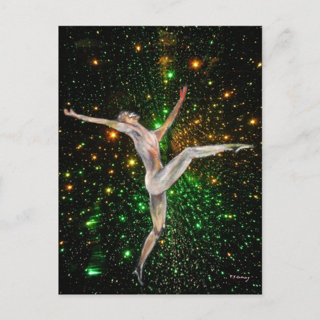 Postal Bailarina figura femenina y cielo con estrellas de (Anverso)