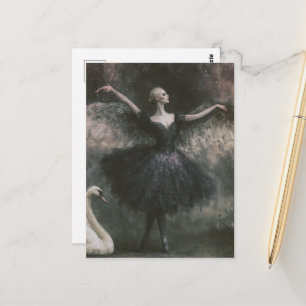 Postal Bailarina y cisne fantasía