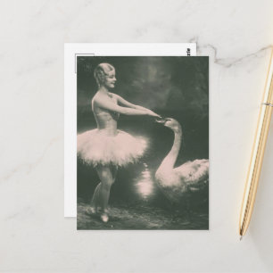 Postal Bailarina y cisne fotografía vintage falsa