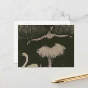 Postal Bailarina y cisne negro y blanco