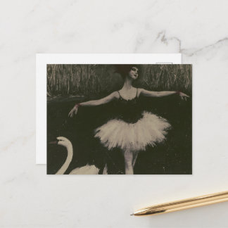 Postal Bailarina y cisne negro y blanco