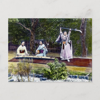 Postal Bailarina y músicos japoneses vintan