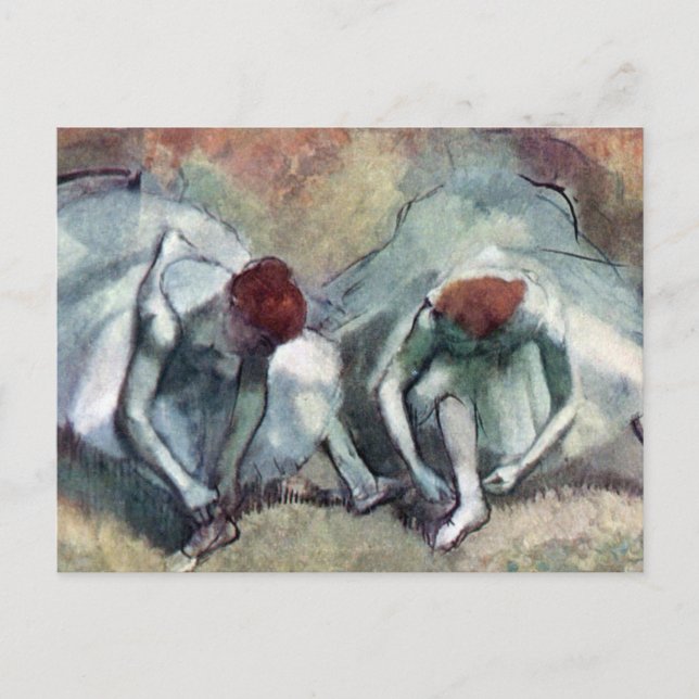 Postal Bailarinas atándose los zapatos por Edgar Degas (Anverso)