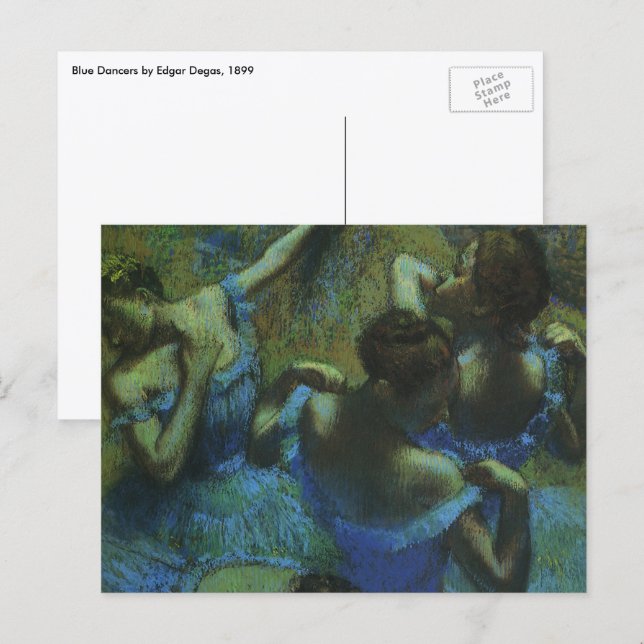 Postal Bailarinas azules de Edgar Degas, Impresionismo an (Anverso / Reverso)