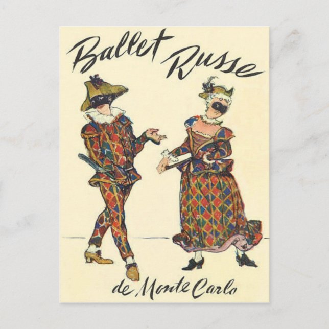 Postal Bailarinas de ballet Russe Harlequin (Anverso)