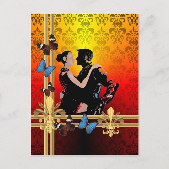 Postal Bailarinas románticas de tango en damasco (Anverso)