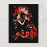 Bailarinas románticas de tango sobre fractal rojo