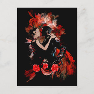 Postal Bailarinas románticas de tango sobre fractal rojo