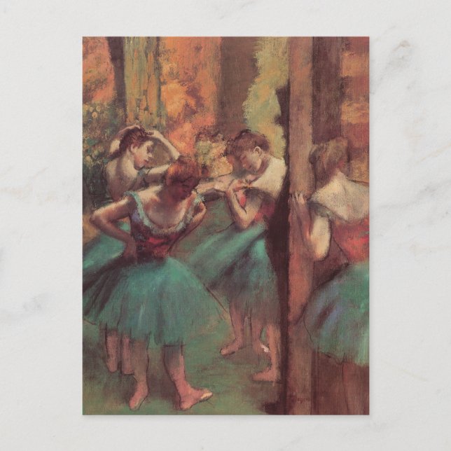 Postal Bailarinas, rosadas y verdes de Edgar Degas (Anverso)