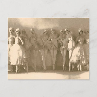 Postal Bailarines de época sobre el tiptoe, con el tule