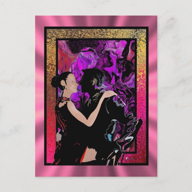 Postal Bailarines de estilo Art Decó romántico (Anverso)