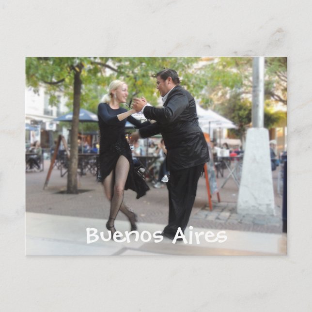 Postal Bailarines del tango en la plaza Dorrego (Anverso)