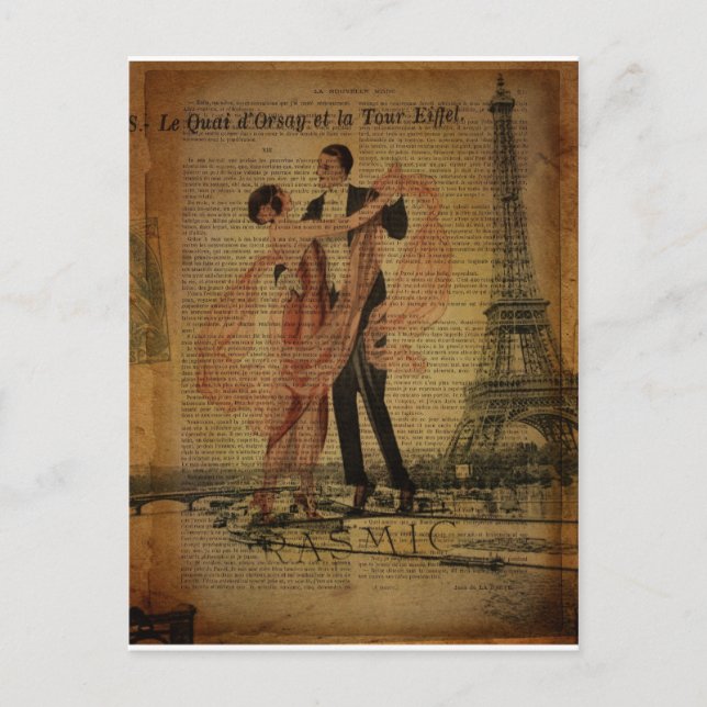 Postal bailarines románticos del salón de baile Paris Wal (Anverso)