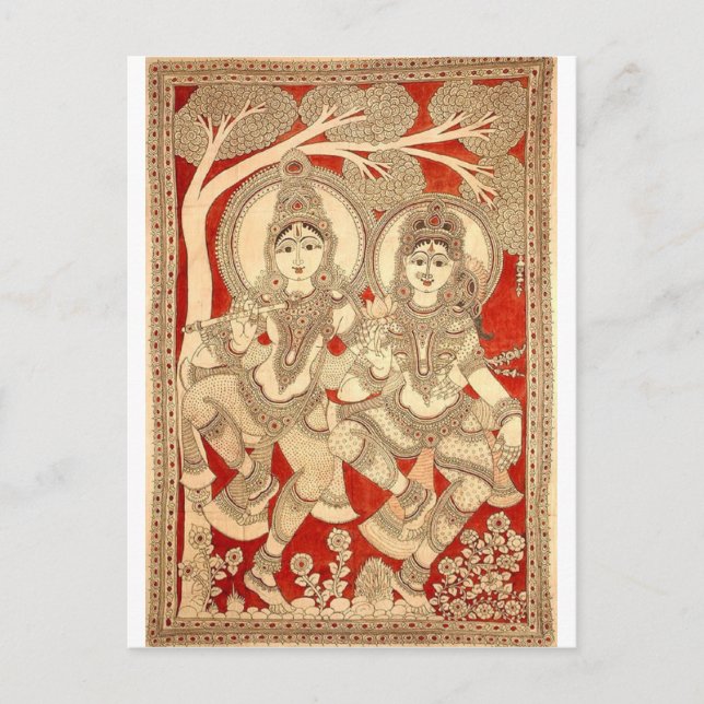 POSTAL BAILE ARTE DE RADHA KRISHNA KALAMKARI EN INDIA (Anverso)