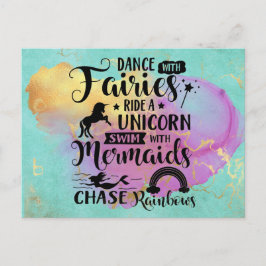 Postal Baile con hadas montadas a unicornio