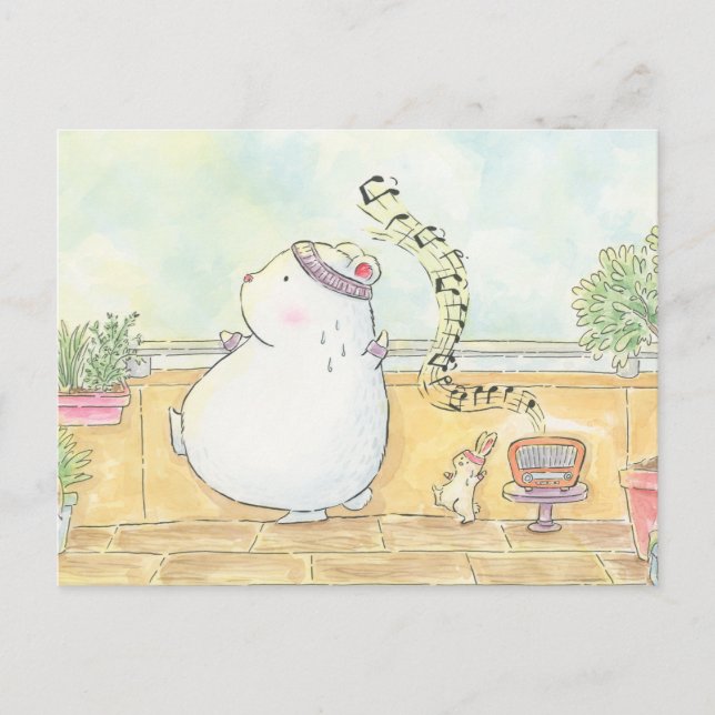 Postal baile más ser feliz conejo de oso polar acuarela (Anverso)