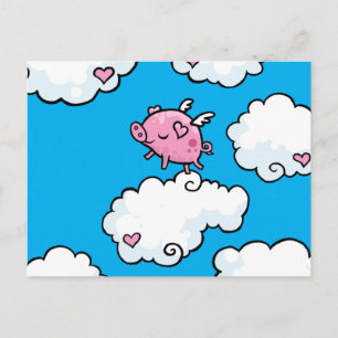 Postal Bailes de cerdo volando sobre nubes