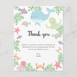 Postal Bajo el mar Baby Shower Gracias Kawaii Pastel
