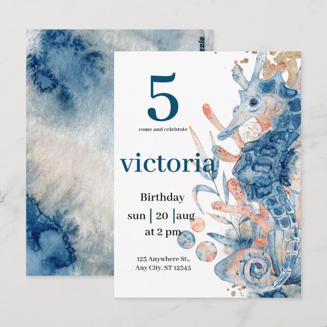 Postal Bajo el mar Blue Beach Whale babyShower (Anverso / Reverso)