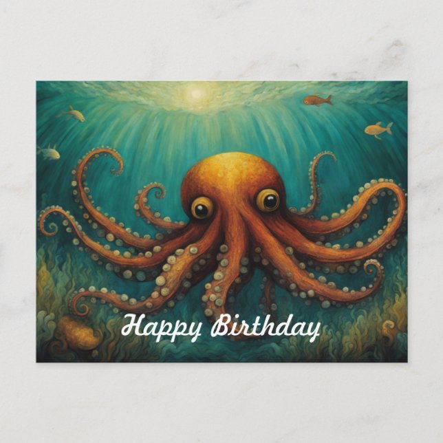 Postal Bajo el mar Octopus Feliz Cumpleaños (Anverso)