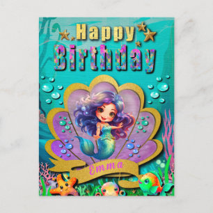 Postal Bajo el Mar y Cumpleaños de Sirena Fiesta